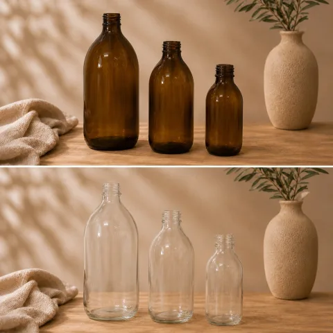 DIY Flessen (brede hals) Amber glas, geen sluiting, 100 ml